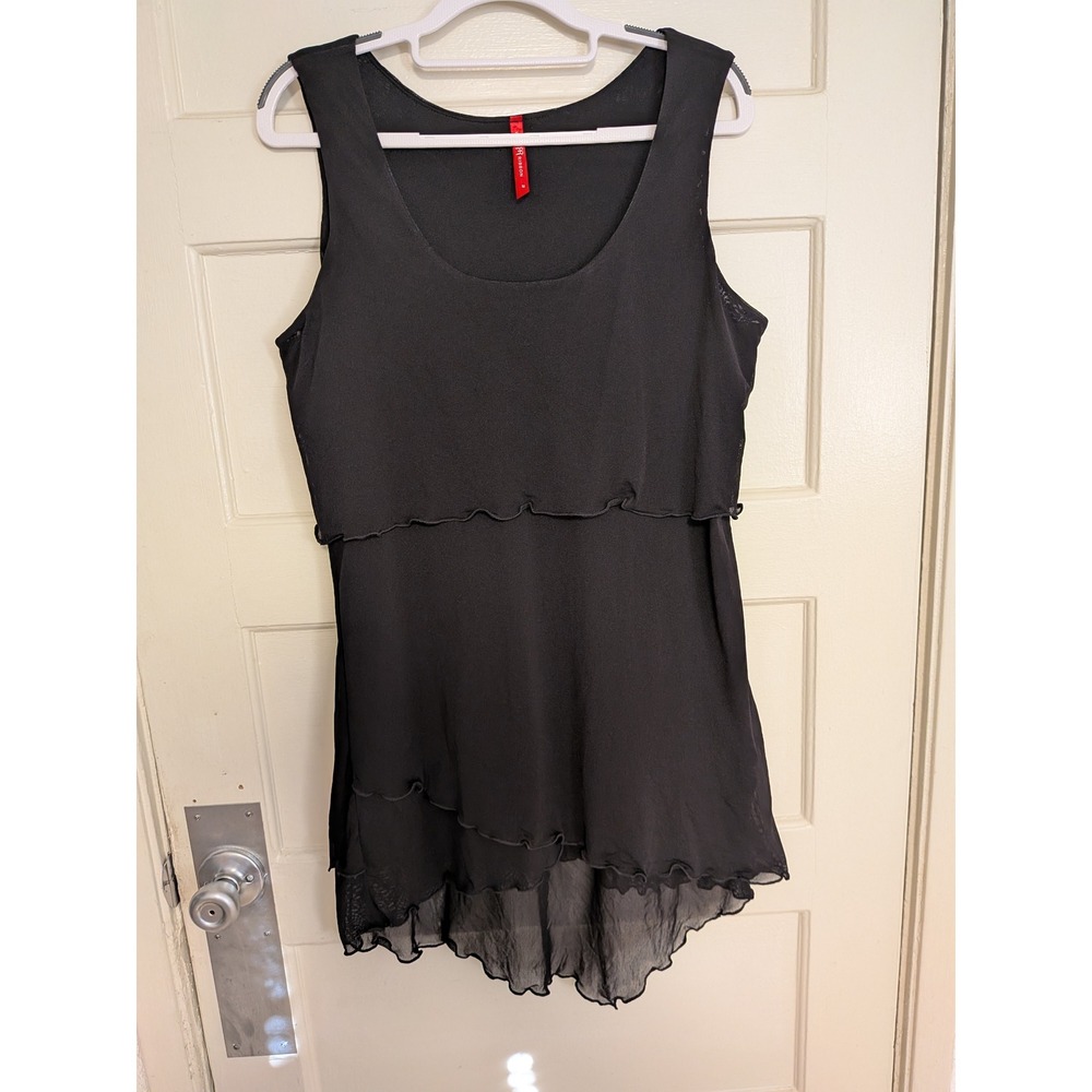 Ruby Ribbon Tiered Mesh Mini‎ Dress Sleeveless Lettuce Edge Black Sz Medium